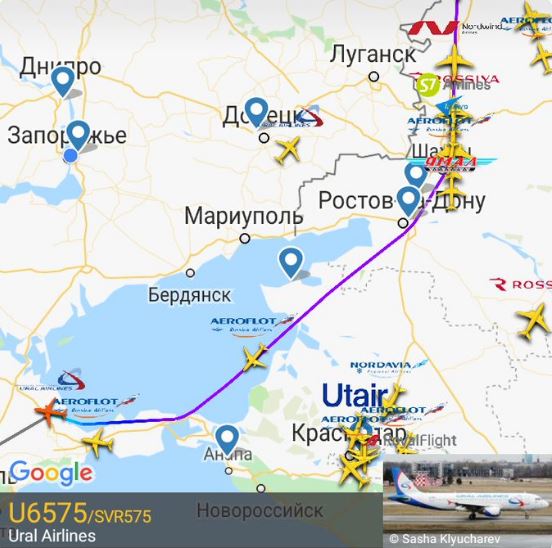Российский самолет засекли в небе над Украиной: карта полета